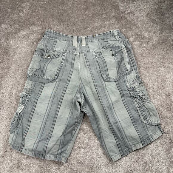 Y2K Gray Cargo Shorts Striped Skate Streetwear Size 32 Blue Rag Indie Boho - Picture 3 of 4